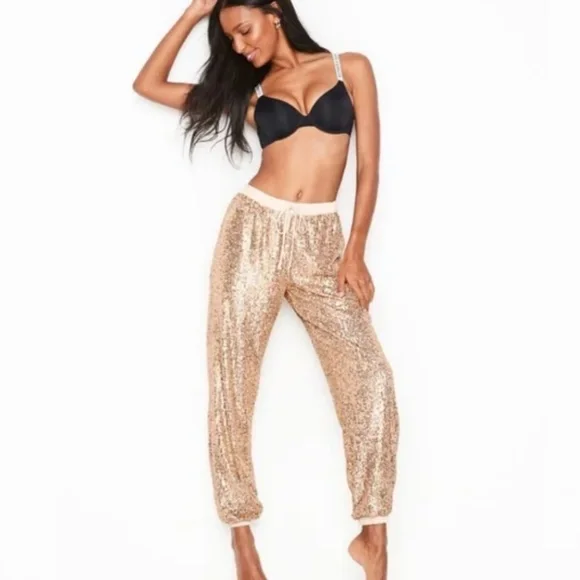 Victoria's Secret Gold Sequin Jogger Lounge/Pajama - Picture 2 of 7